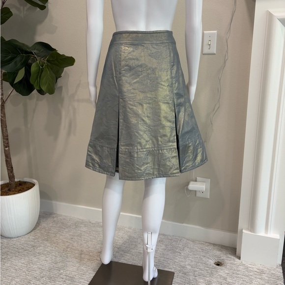 Charles Nolan Floral Jacquard Gold Metallic Coated A-Line Pleated Skirt Size 4 - Picture 7 of 12